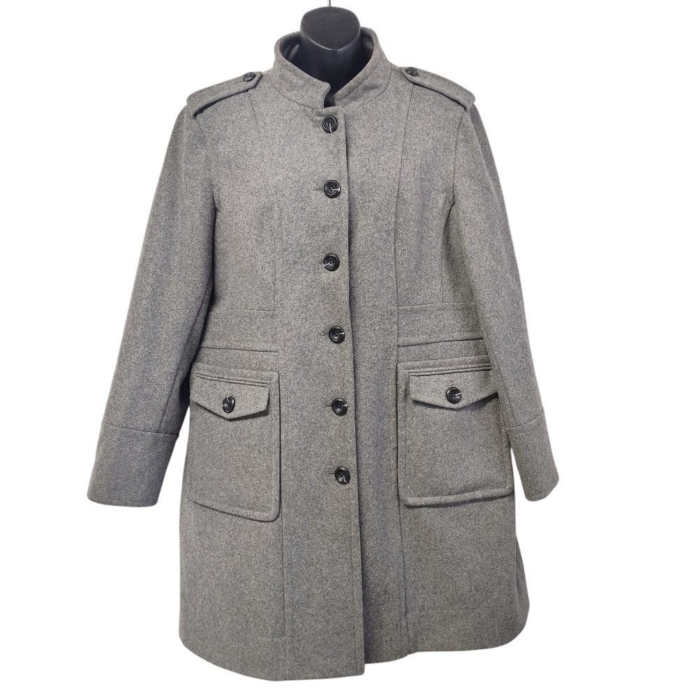 Worthington Women's Gray Classic Button Wool Pea Coat Size X-Large NEW
